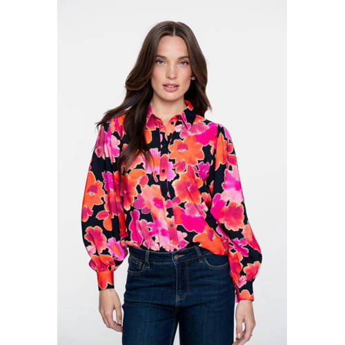 Geisha gebloemde blouse roze afbeelding