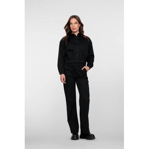 Geisha flared high waist pantalon met krijtstreep zwart afbeelding