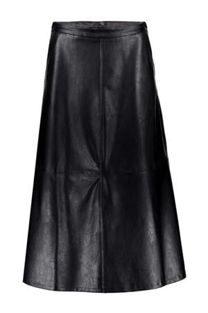 imitatieleren midi rok zwart