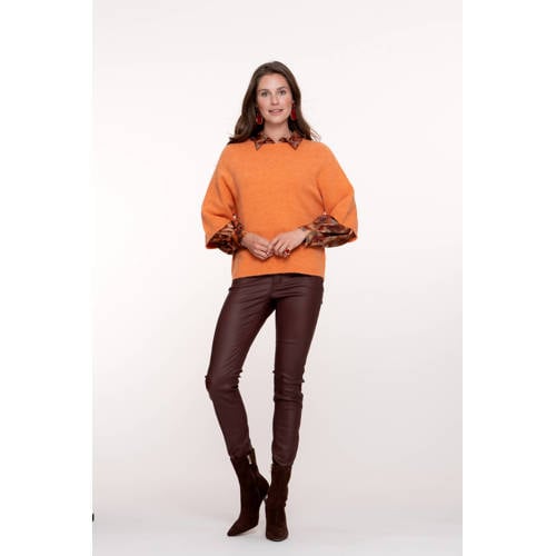 Geisha skinny high waist coated broek donkerrood afbeelding