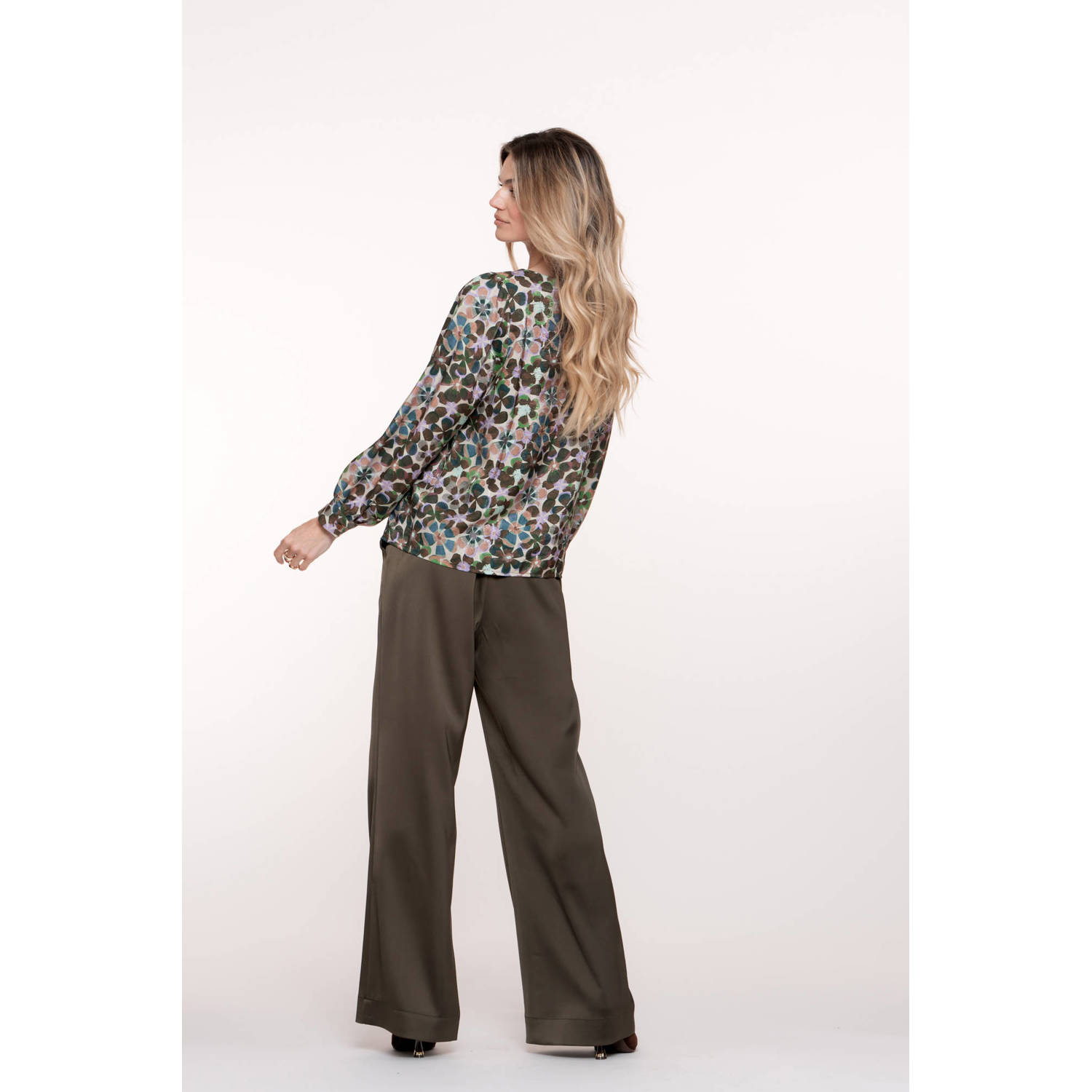 Geisha flared regular waist broek kaki