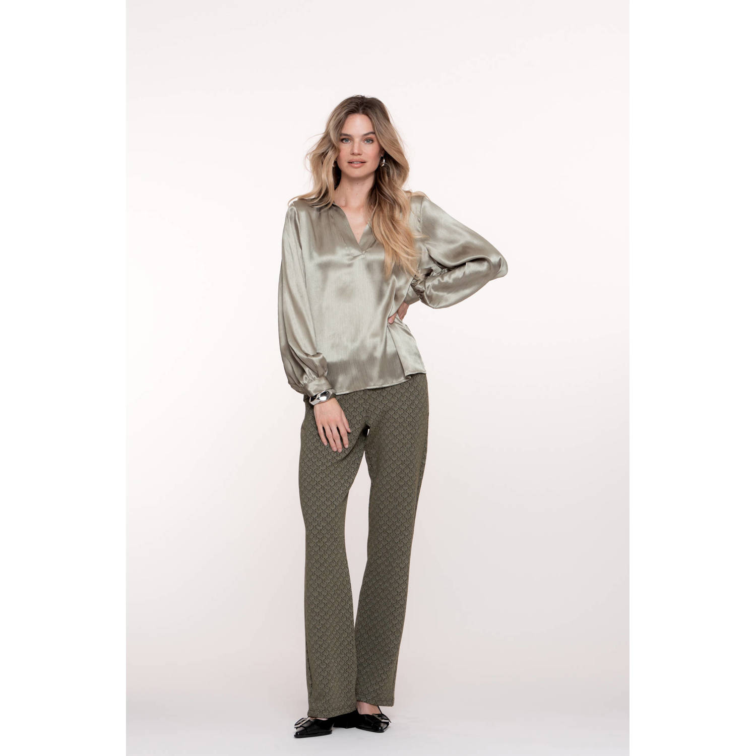 Geisha flared regular waist broek kaki