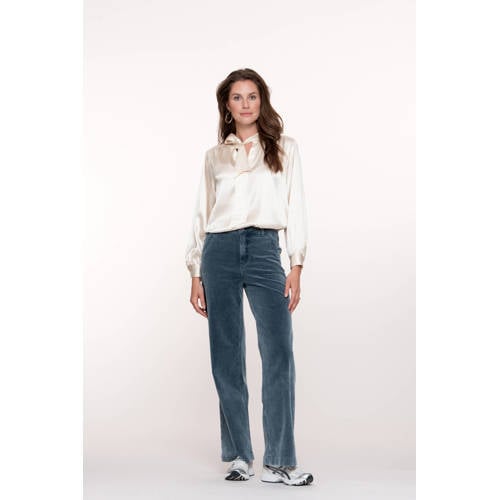 Geisha straight regular waist broek blauw rib gebreid afbeelding