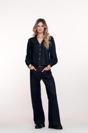 high waist wide leg jeans dark blue denim