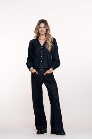 high waist wide leg jeans dark blue denim