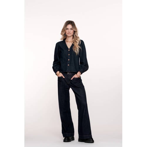 Geisha high waist wide leg jeans dark blue denim afbeelding