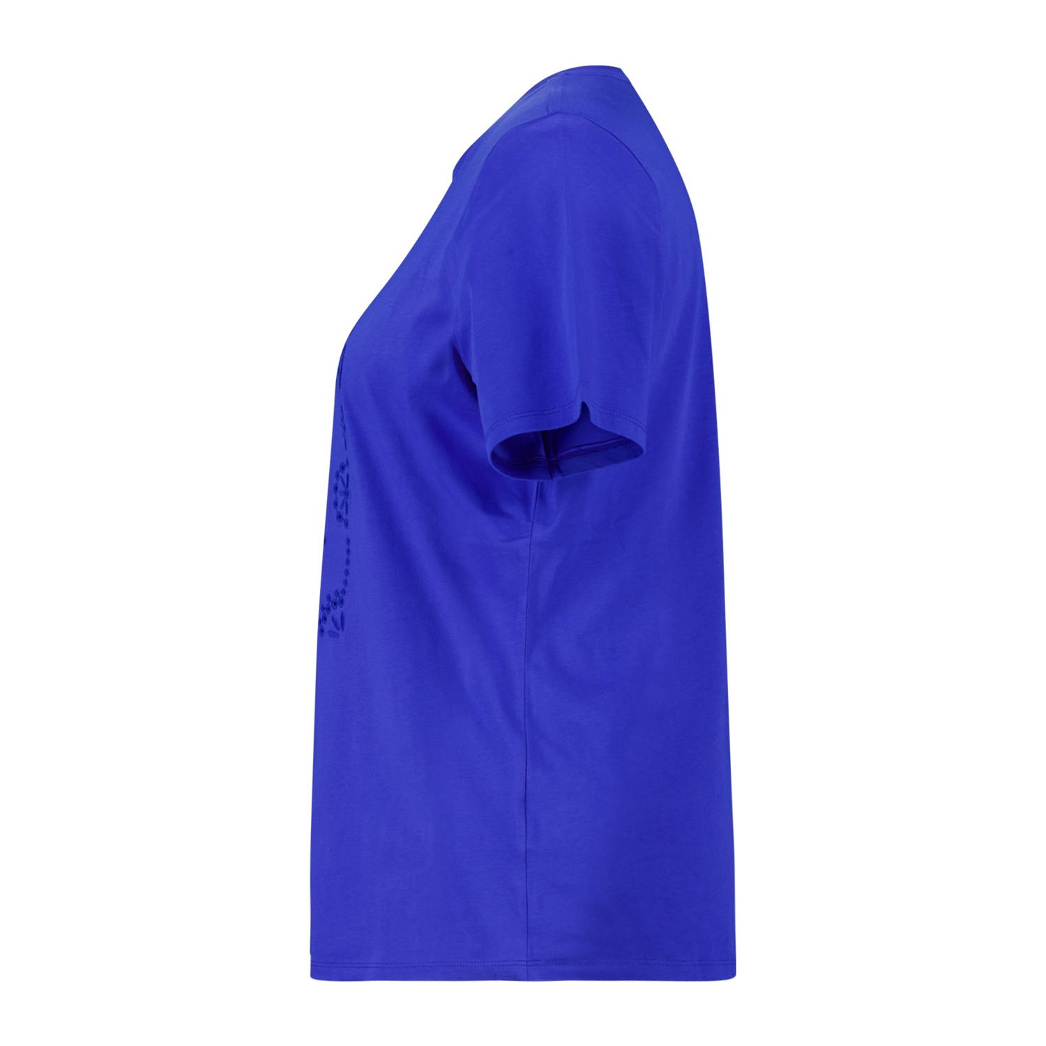 MS Mode T-shirt blauw broderie