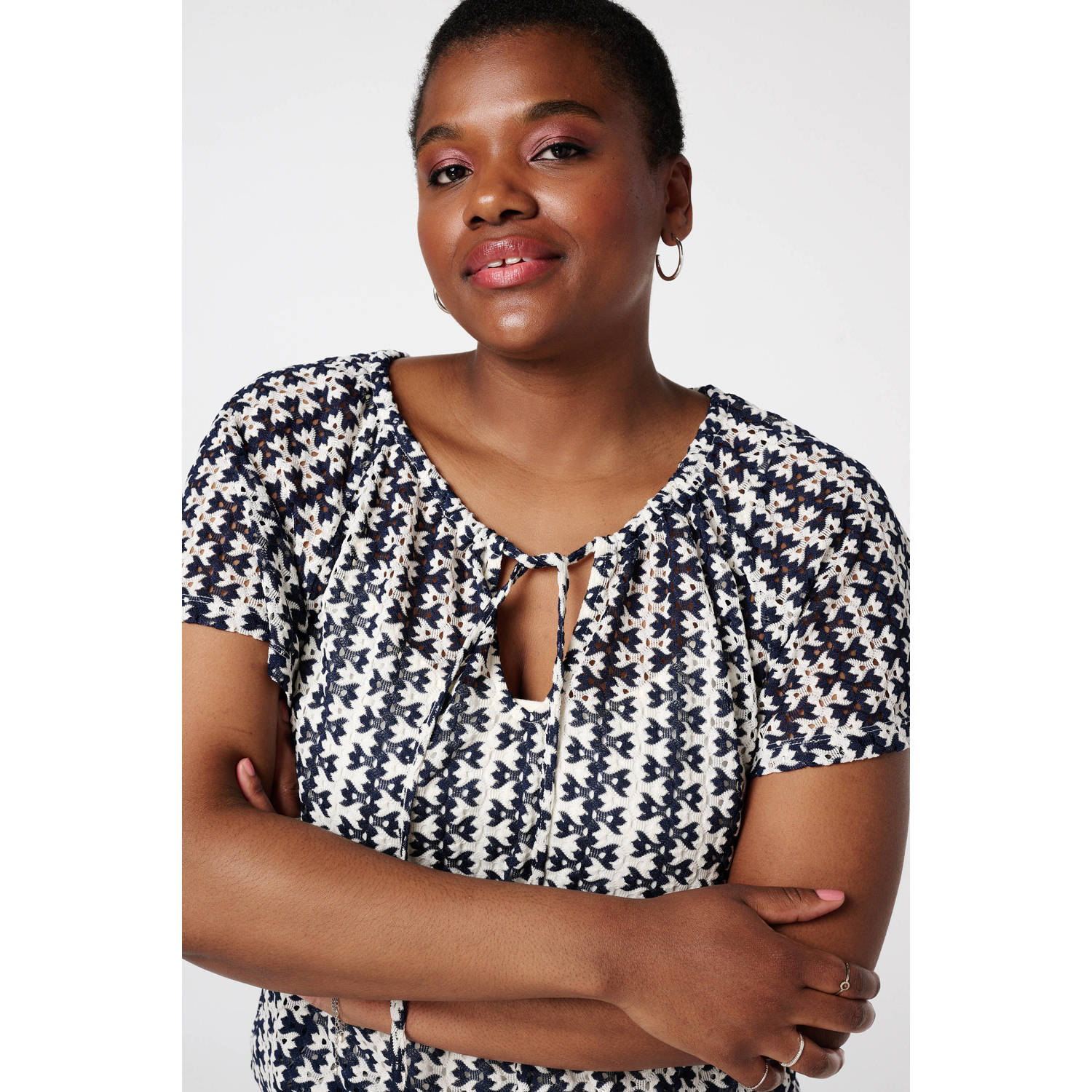 MS Mode top donkerblauw crochet