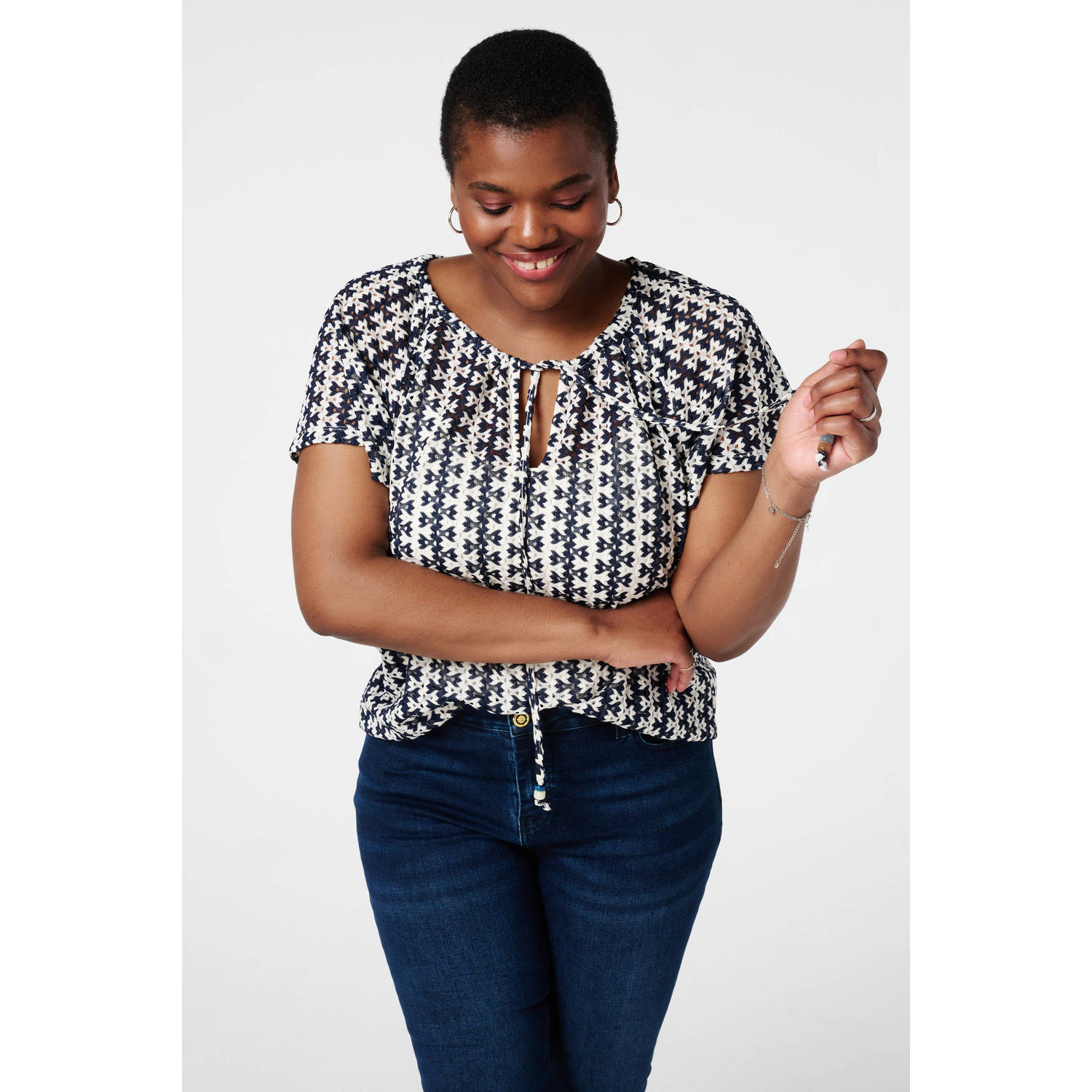 MS Mode top donkerblauw crochet