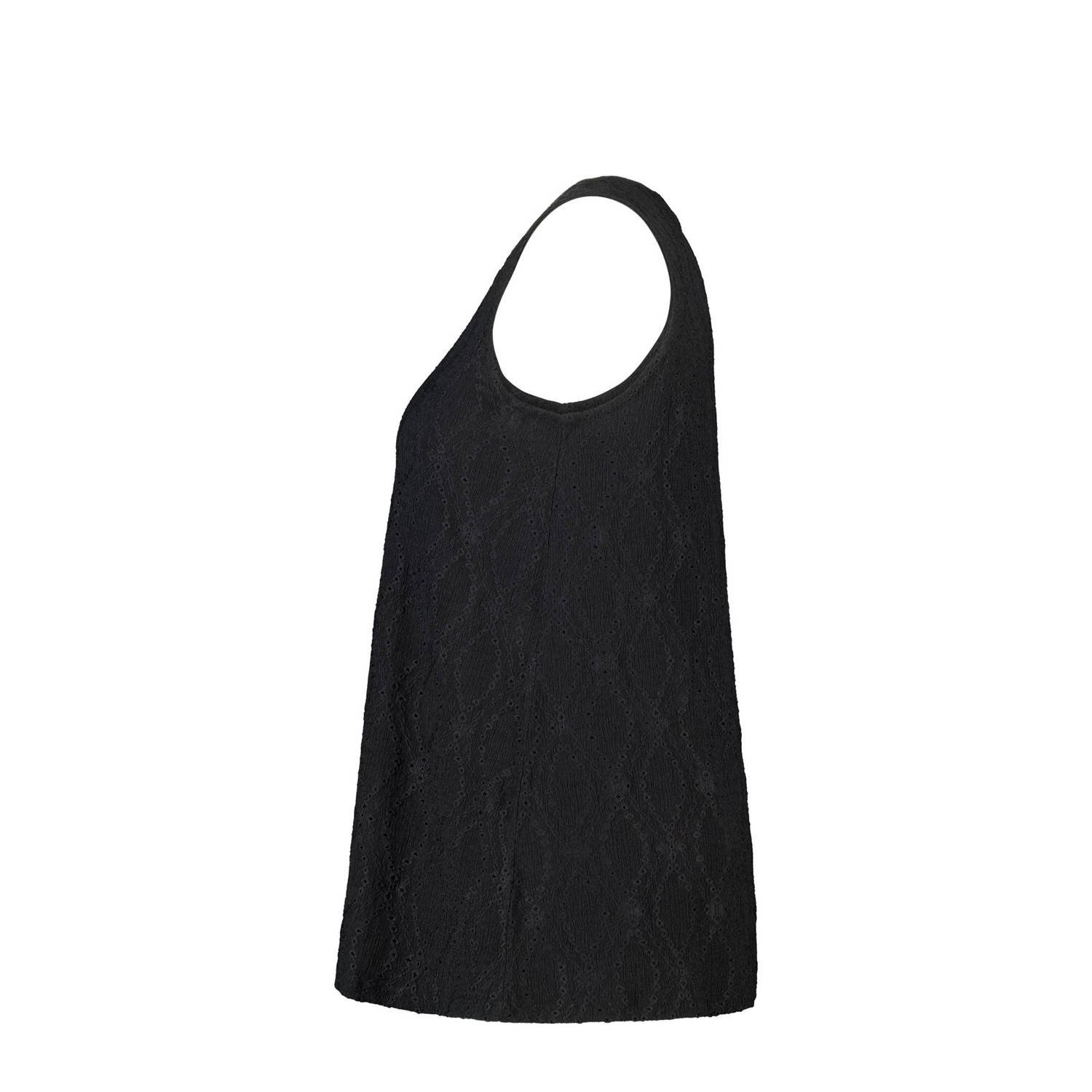 MS Mode mouwloze top zwart broderie
