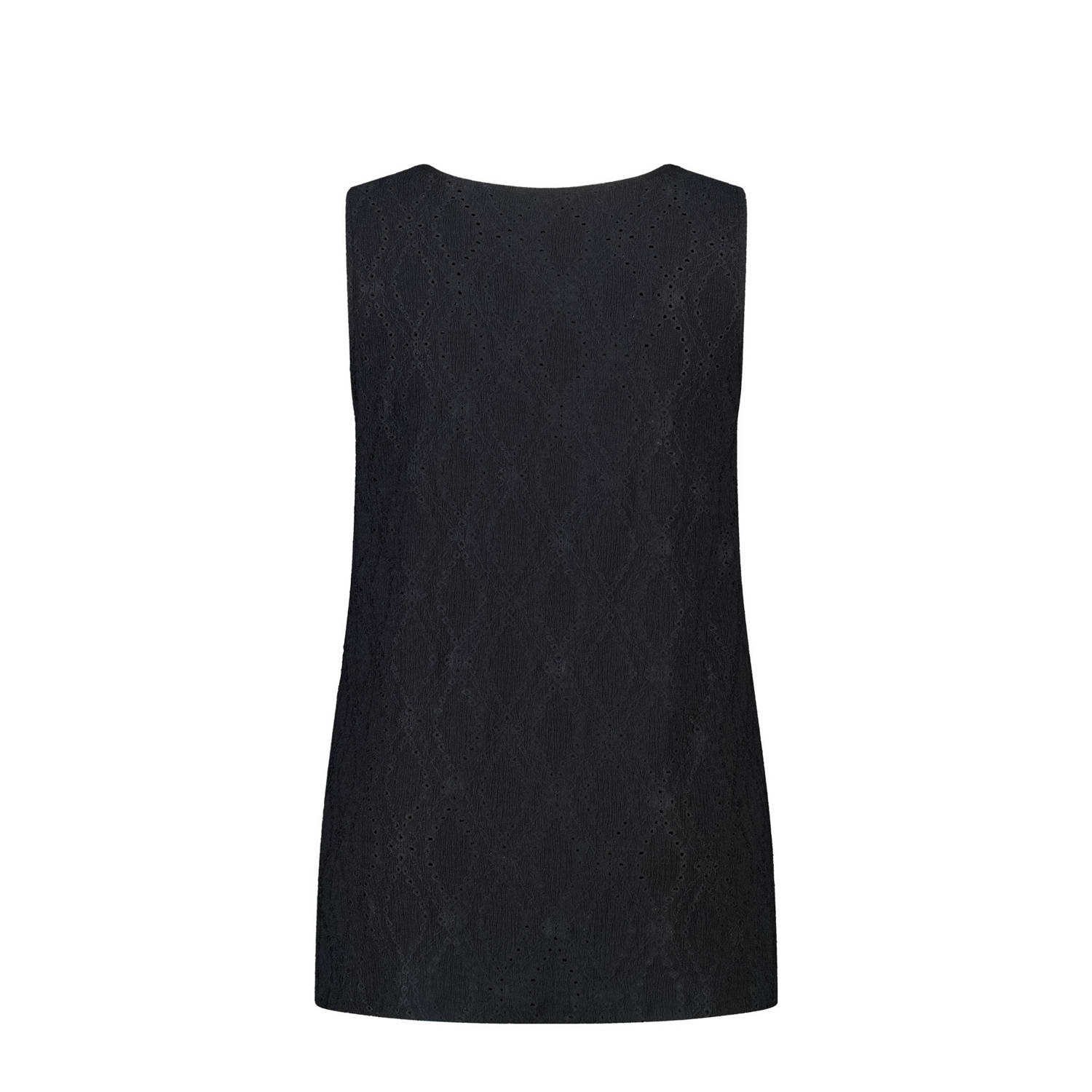 MS Mode mouwloze top zwart broderie