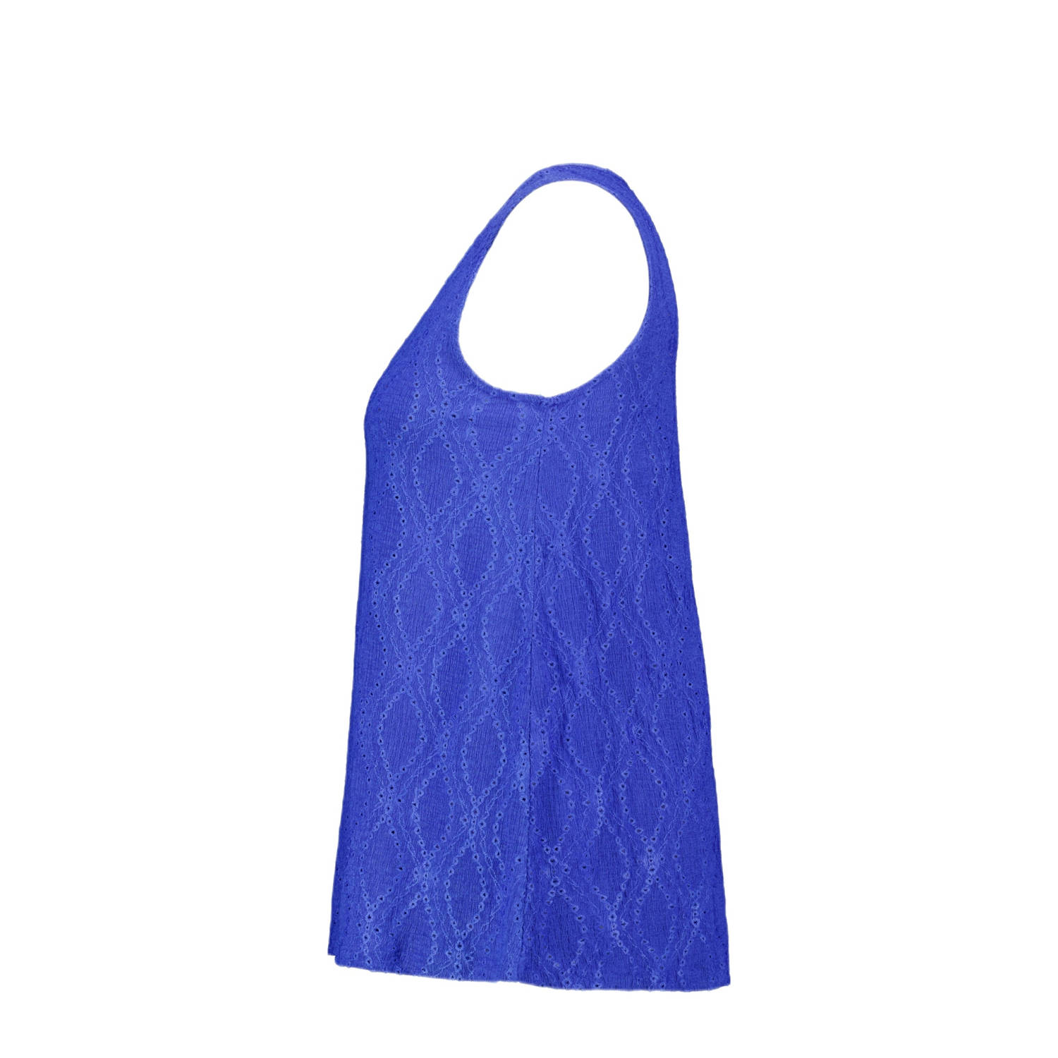 MS Mode mouwloze top blauw broderie