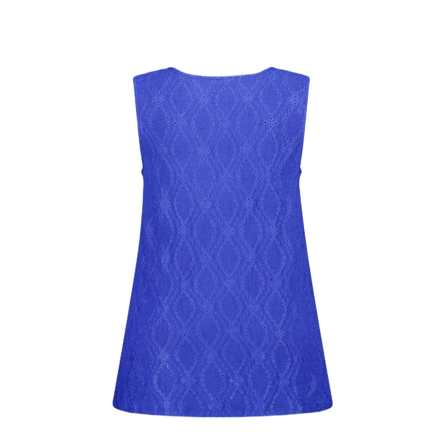MS Mode mouwloze top blauw broderie