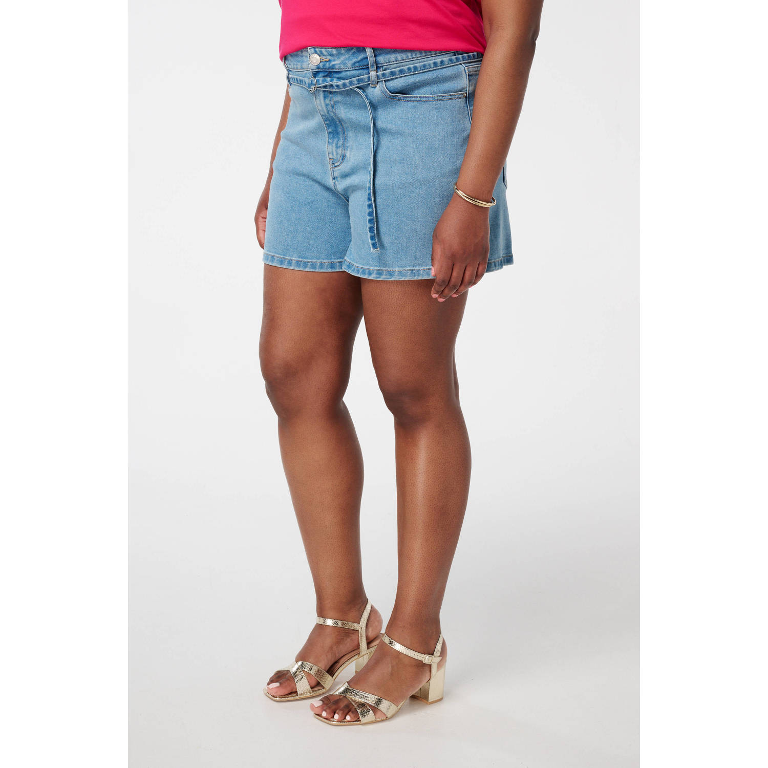 MS Mode slim regular waist denim short light blue denim