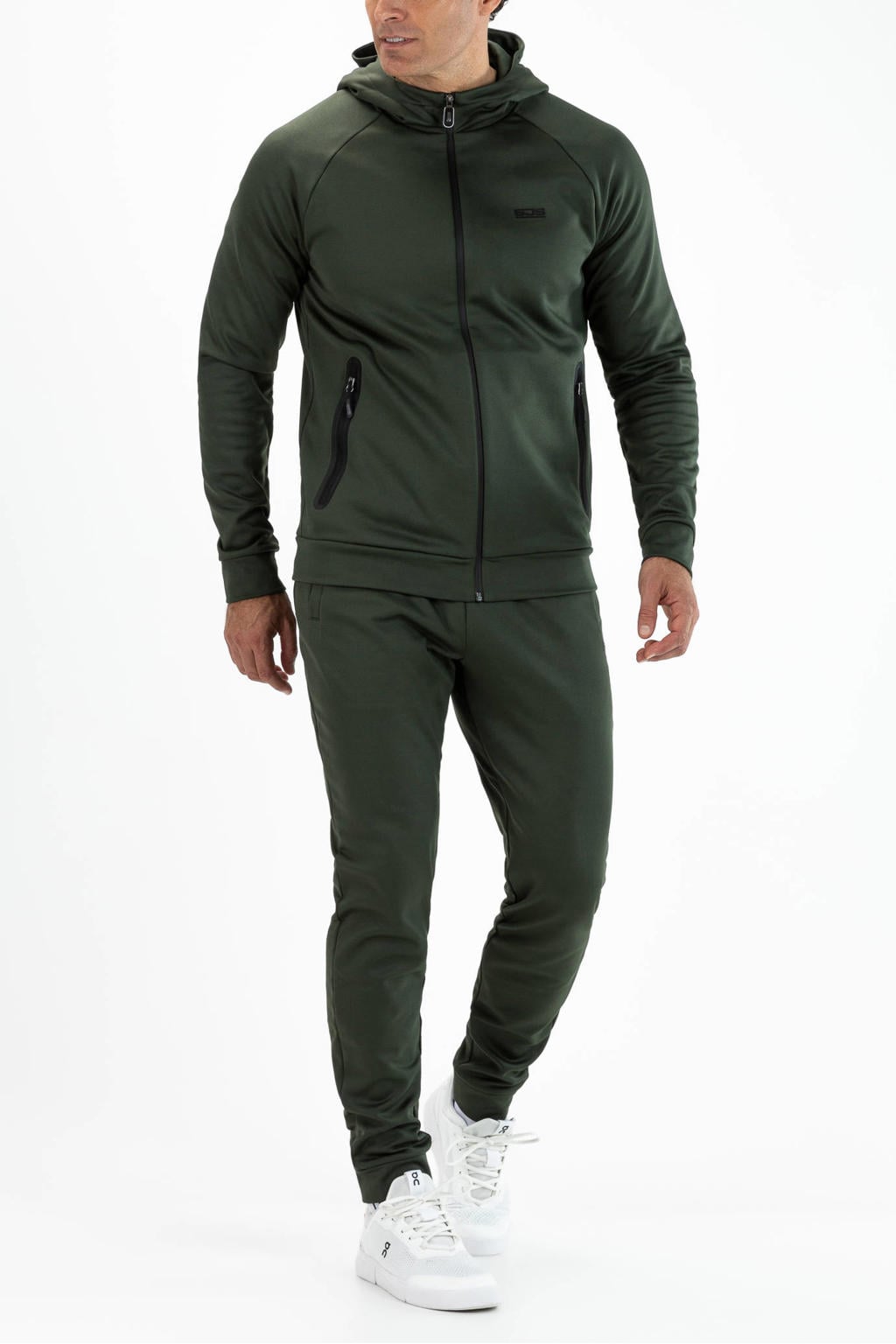 Groene heren Sjeng Sports trainingsjack Magna van polyester met effen, lange mouwen en capuchon