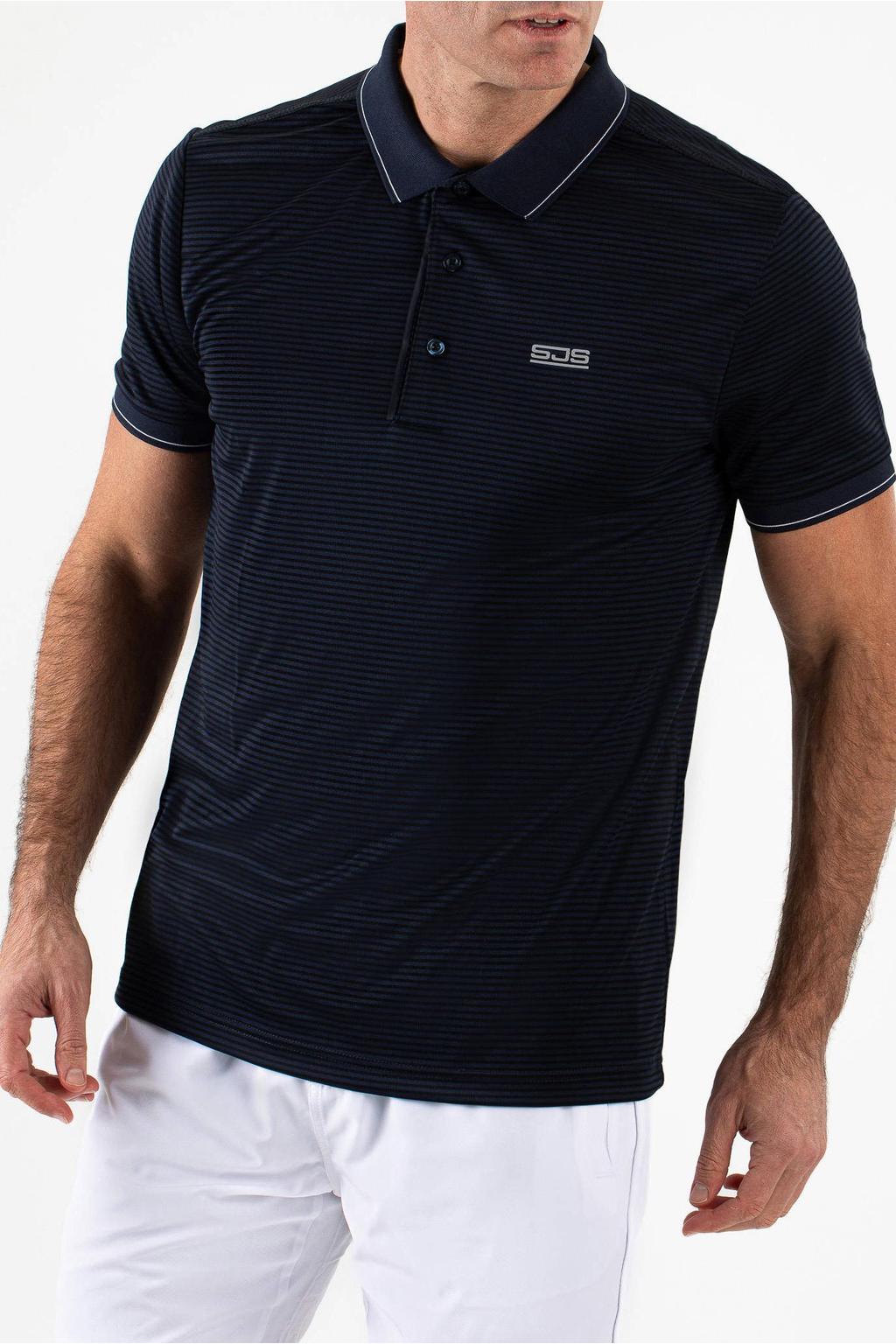 Donkerblauwe heren Sjeng Sports sportpolo Grand van polyester met korte mouwen, klassieke kraag en knoopsluiting