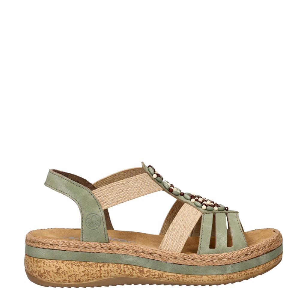 Lichtgroen en beige dames Rieker sandalen