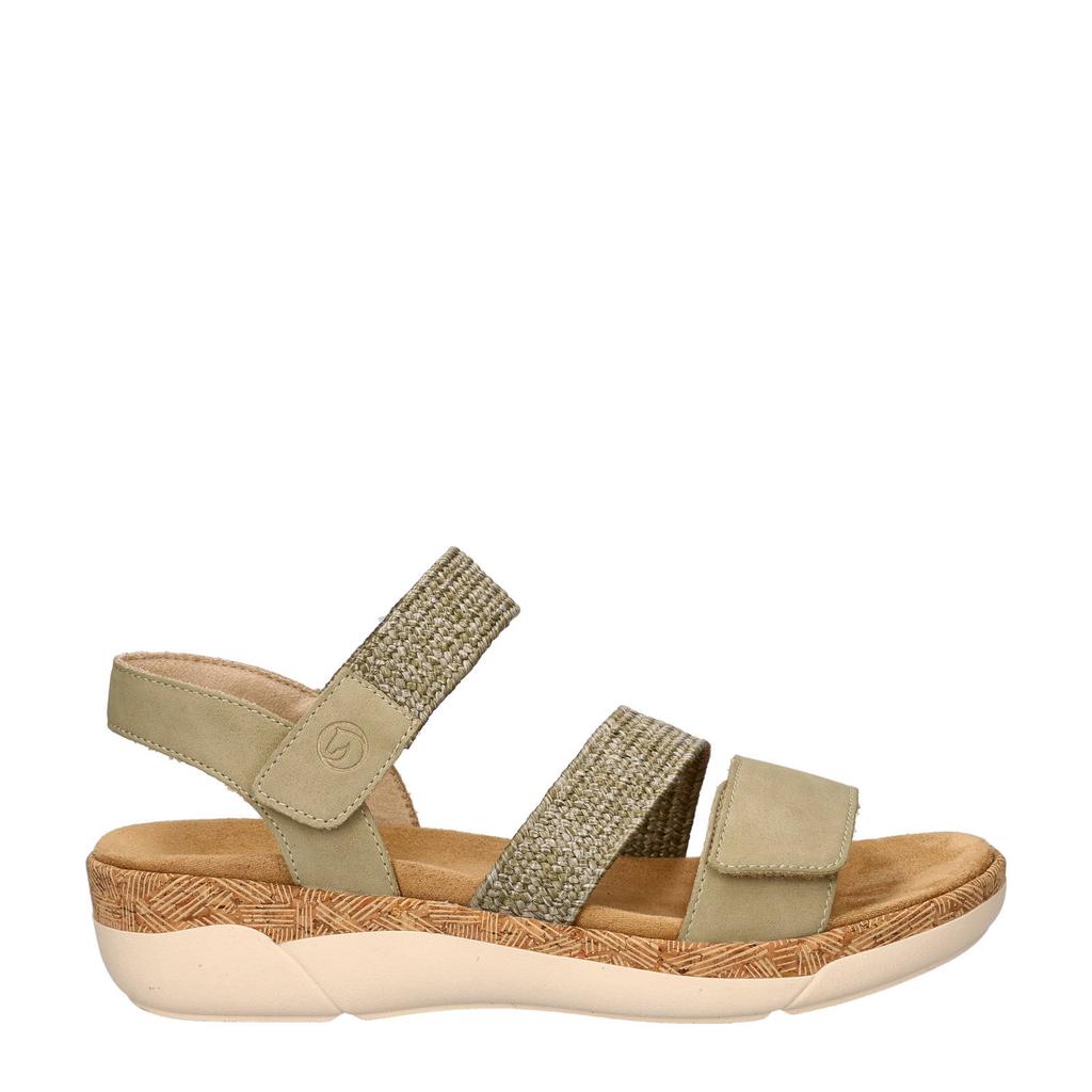 Lichtgroene dames Remonte sandalen van imitatieleer met klittenband