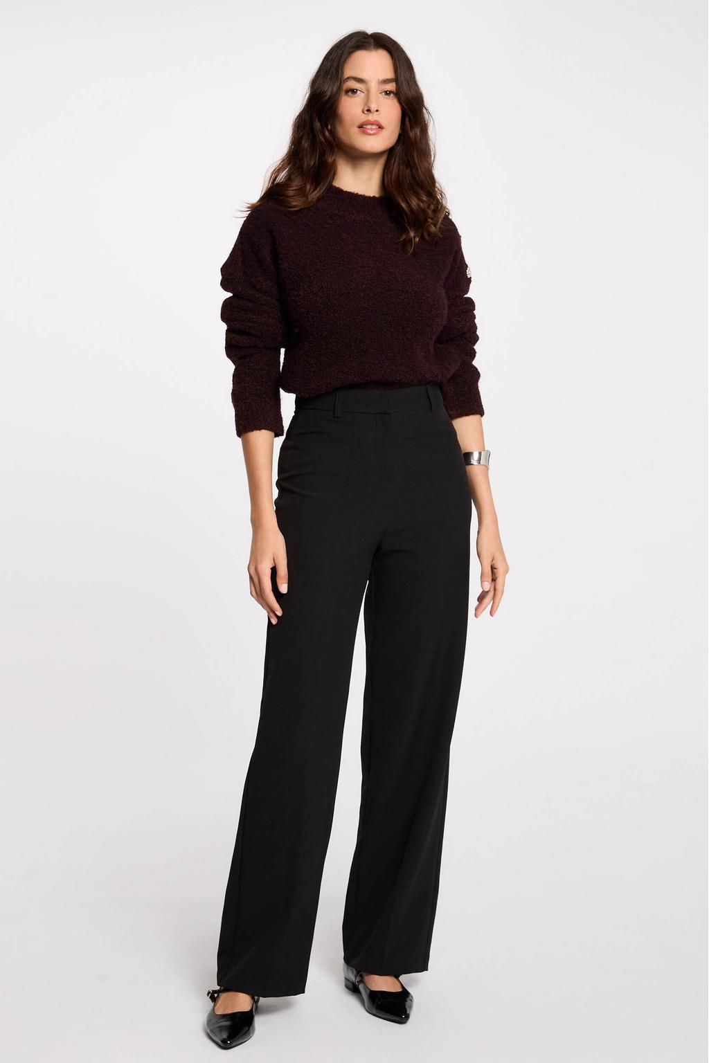 Zwarte dames Morgan straight high waist pantalon van polyester met rits- en haaksluiting en effen