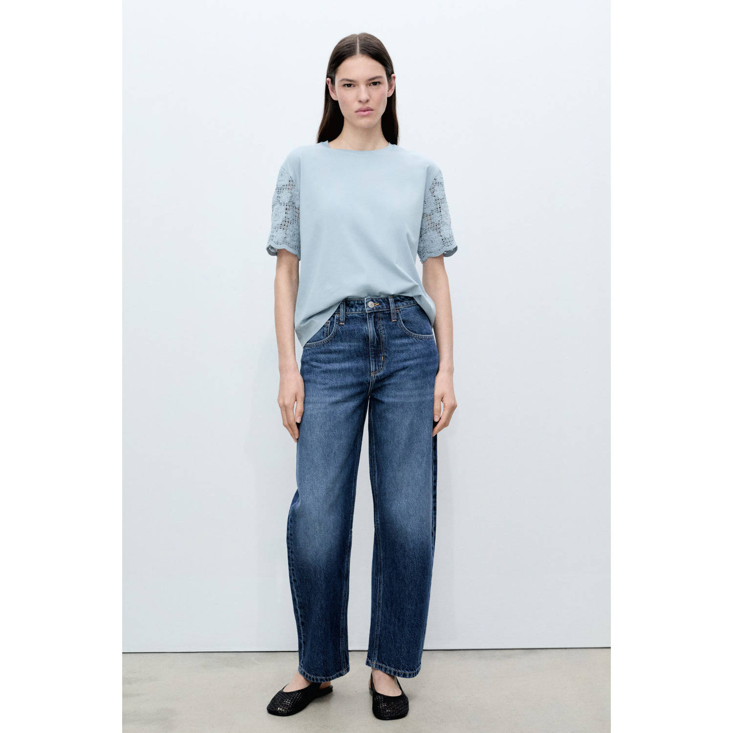 Mango T-shirt grijsblauw crochet