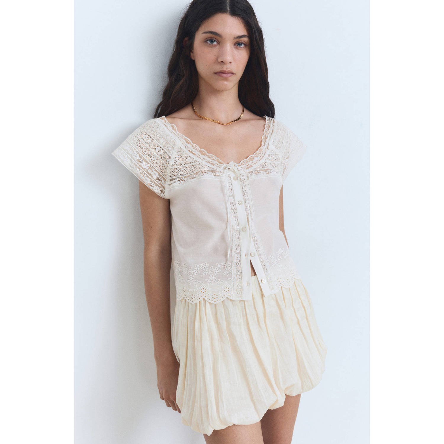 Mango blouse ecru broderie