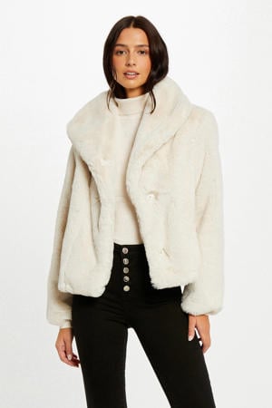 faux fur jas ecru