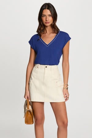 top met glitter blauw