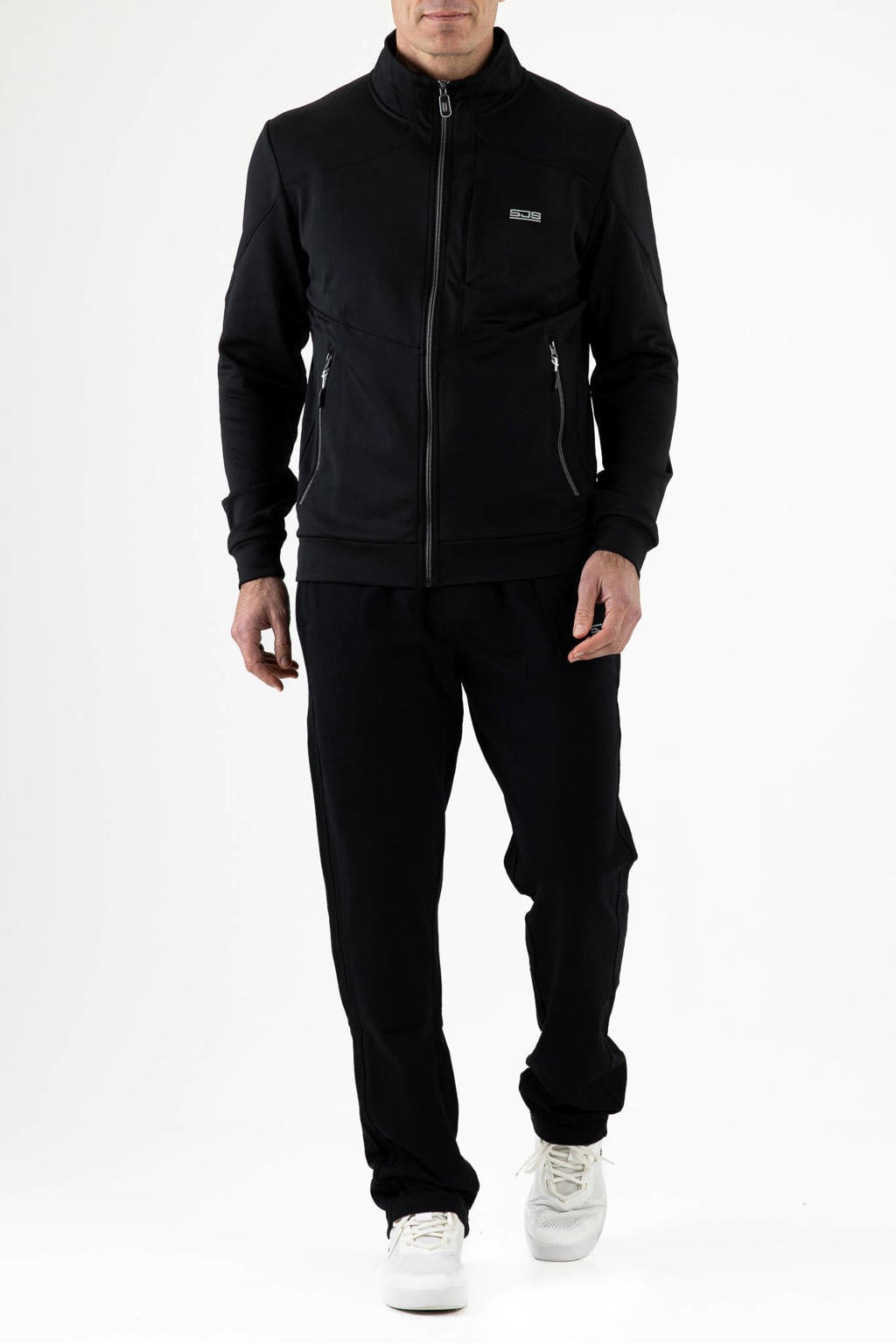 Zwarte heren Sjeng Sports sportjack van polyester met lange mouwen en opstaande kraag
