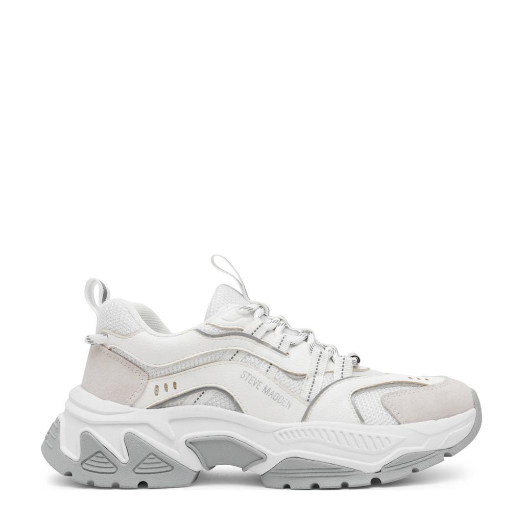 Wit en grijze dames Steve Madden Animates-E chunky sneakers van suède en textiel met veters