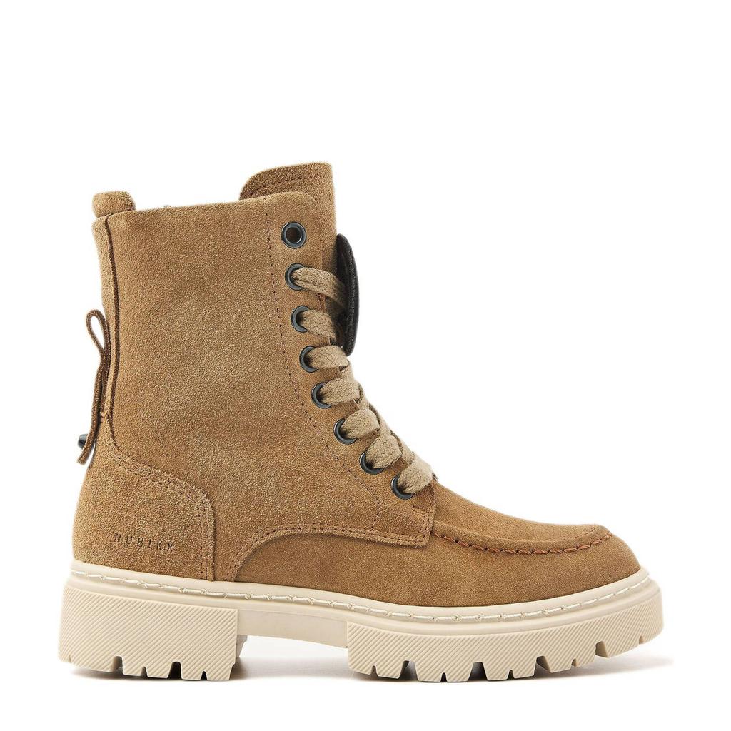 Camelkleurige meisjes Nubikk Fae Bobbi Fur Jr gevoerde suède veterboots met rits- en vetersluiting