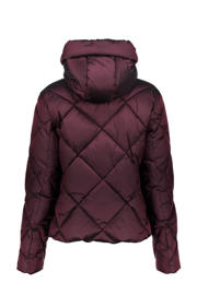 thumbnail: Donkerrode dames Geisha gewatteerde jas van polyamide met effen, lange mouwen, opstaande kraag en ritssluiting
