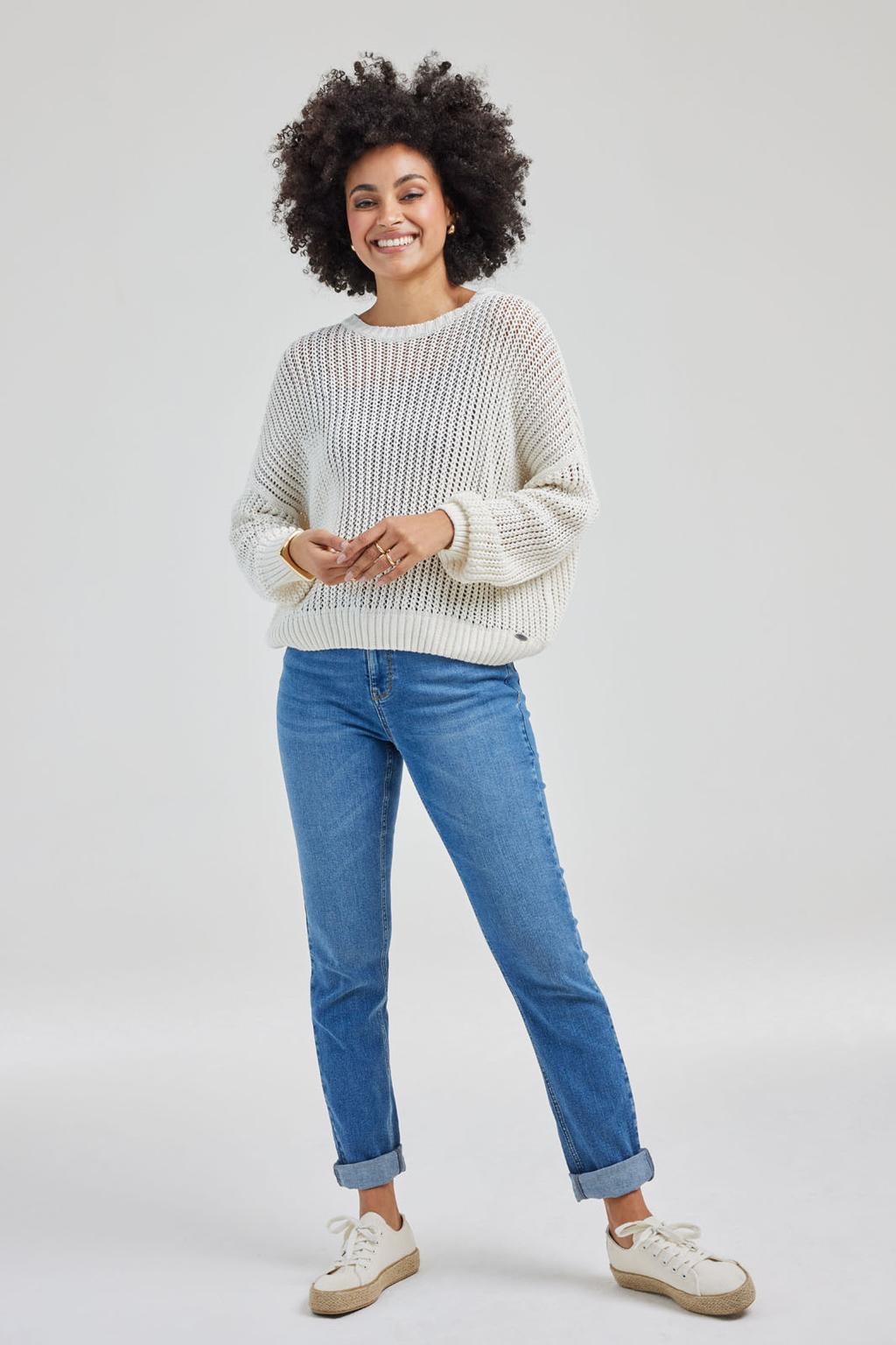 Medium blue denim dames Didi high waist van stretchdenim met rits- en knoopsluiting en effen