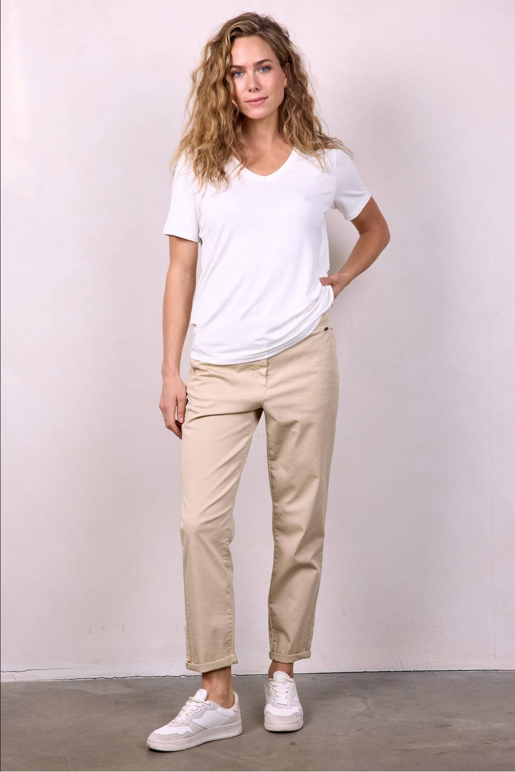 Witte dames Didi T-shirt van viscose met effen, korte mouwen en ronde hals