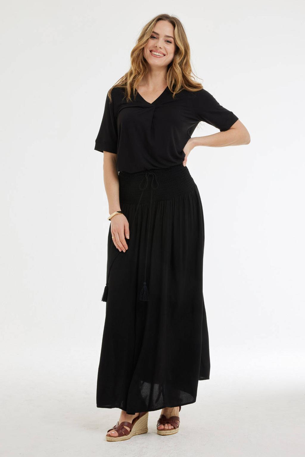 Zwarte dames Didi T-shirt van viscose met effen, korte mouwen en ronde hals