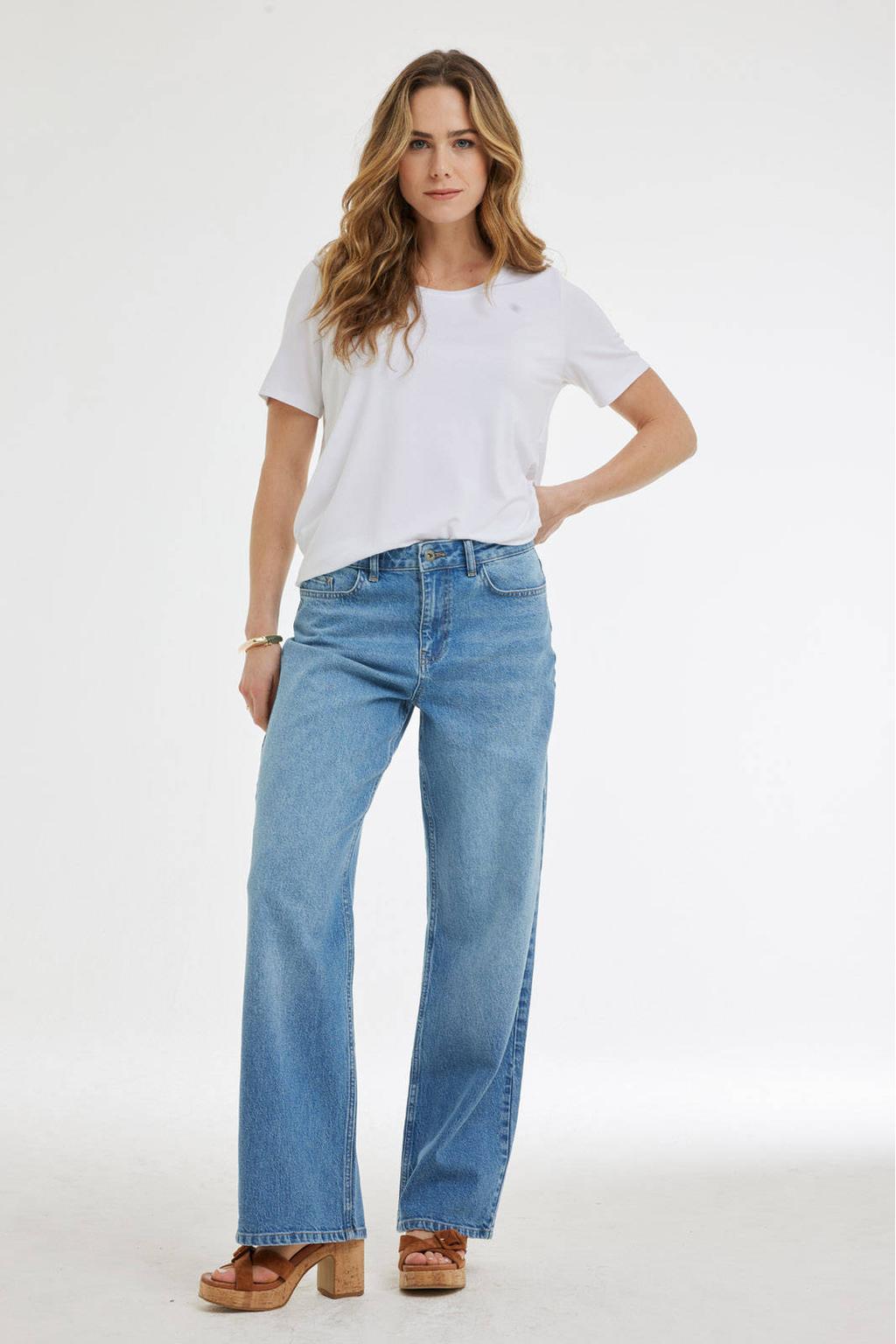 Witte dames Didi T-shirt van viscose met effen, korte mouwen en ronde hals