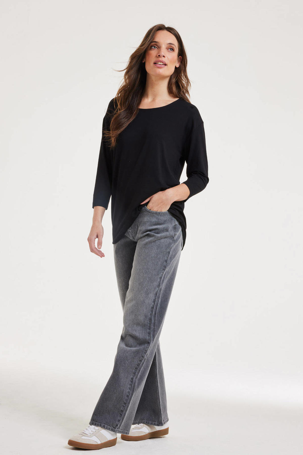 Didi L S O Neck Knit Pullover Black Detail Black