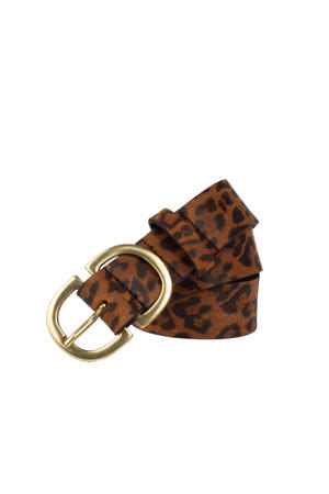 leren riem met panterprint bruin