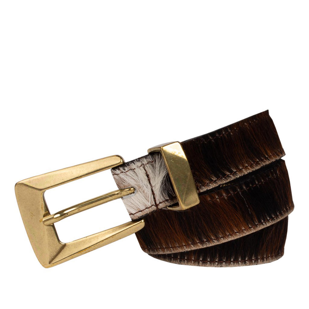 Legend leren riem met koeienprint bruin