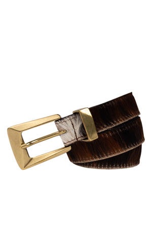 leren riem met koeienprint bruin