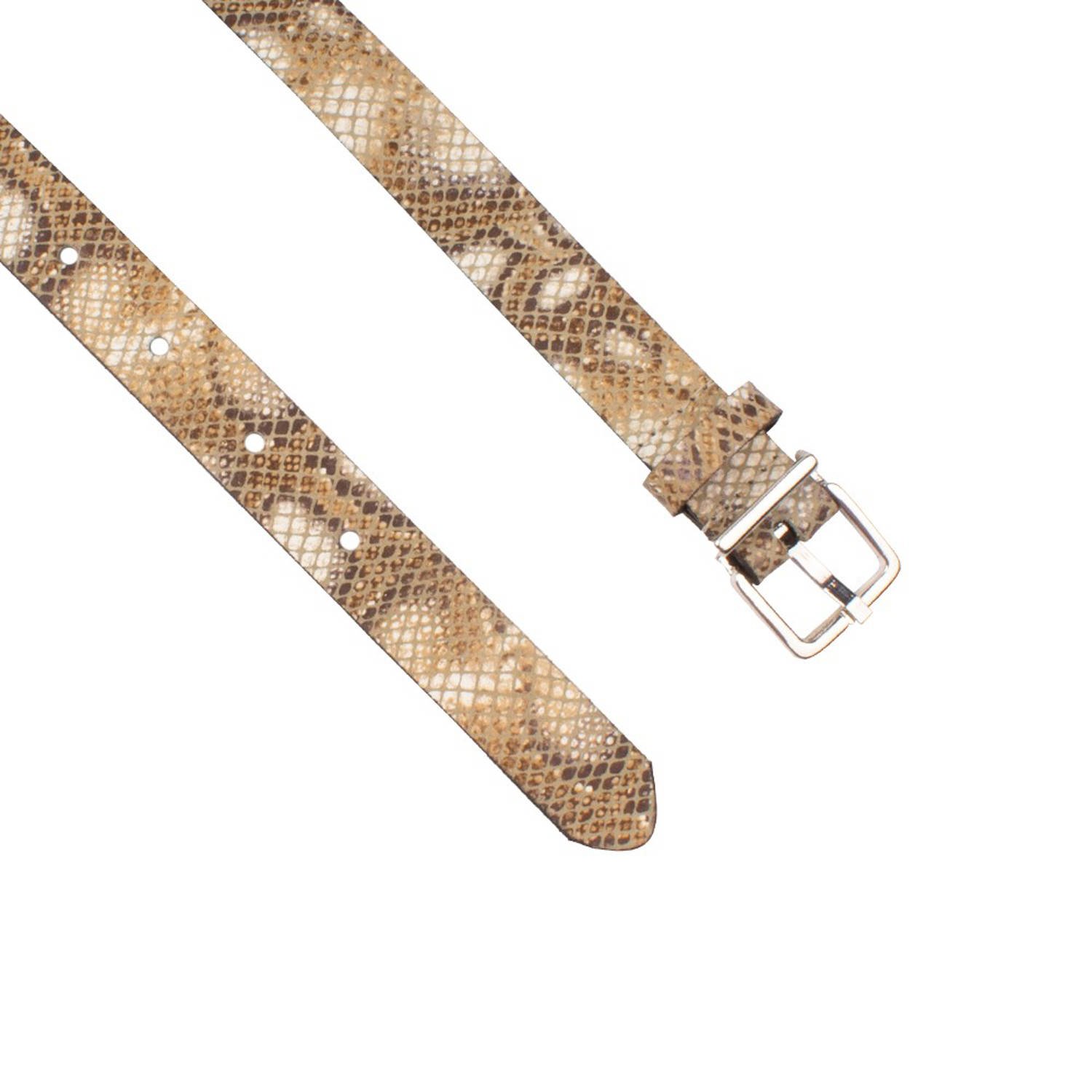 Legend leren riem met slangenprint taupe