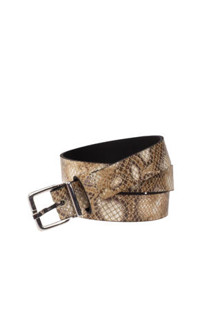 leren riem met slangenprint taupe