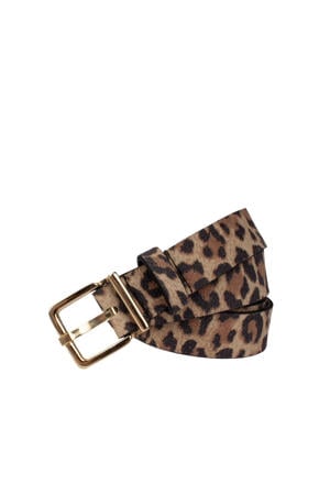 leren riem met panterprint bruin