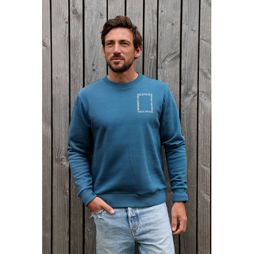 Kultivate sweater met backprint petrol afbeelding
