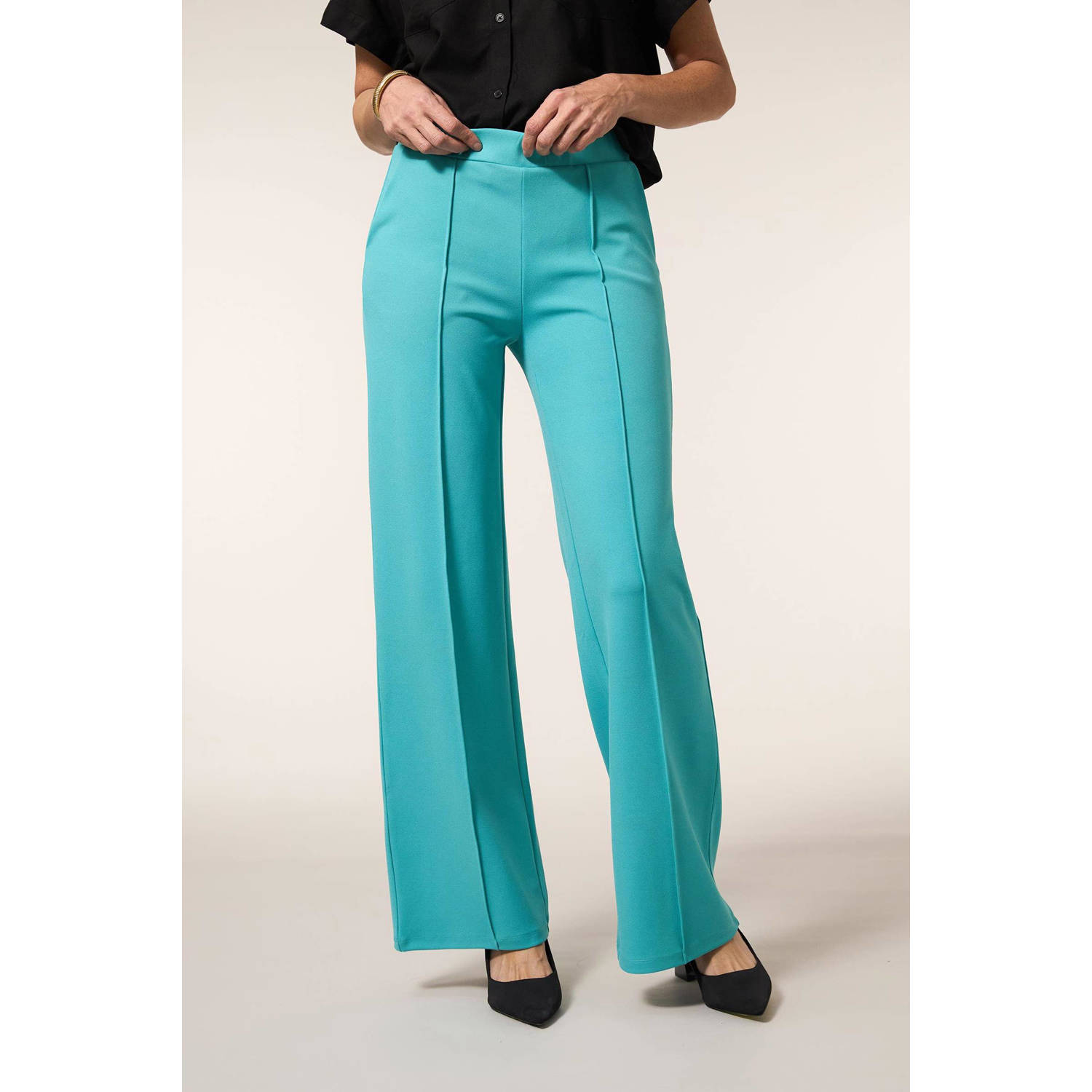 Miss Etam wide leg regular waist pantalon lichtblauw
