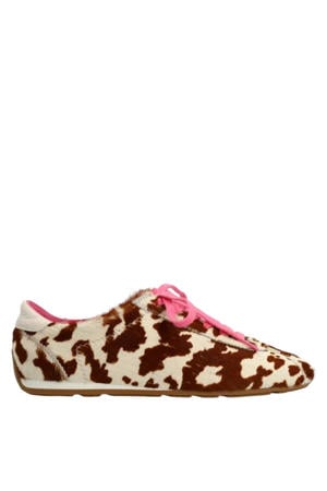 sneakers met koeienprint cognac/ecru/roze