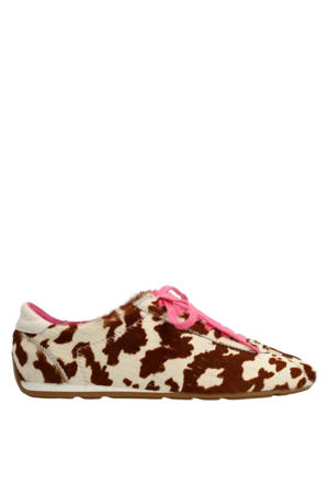 sneakers met koeienprint cognac/ecru/roze