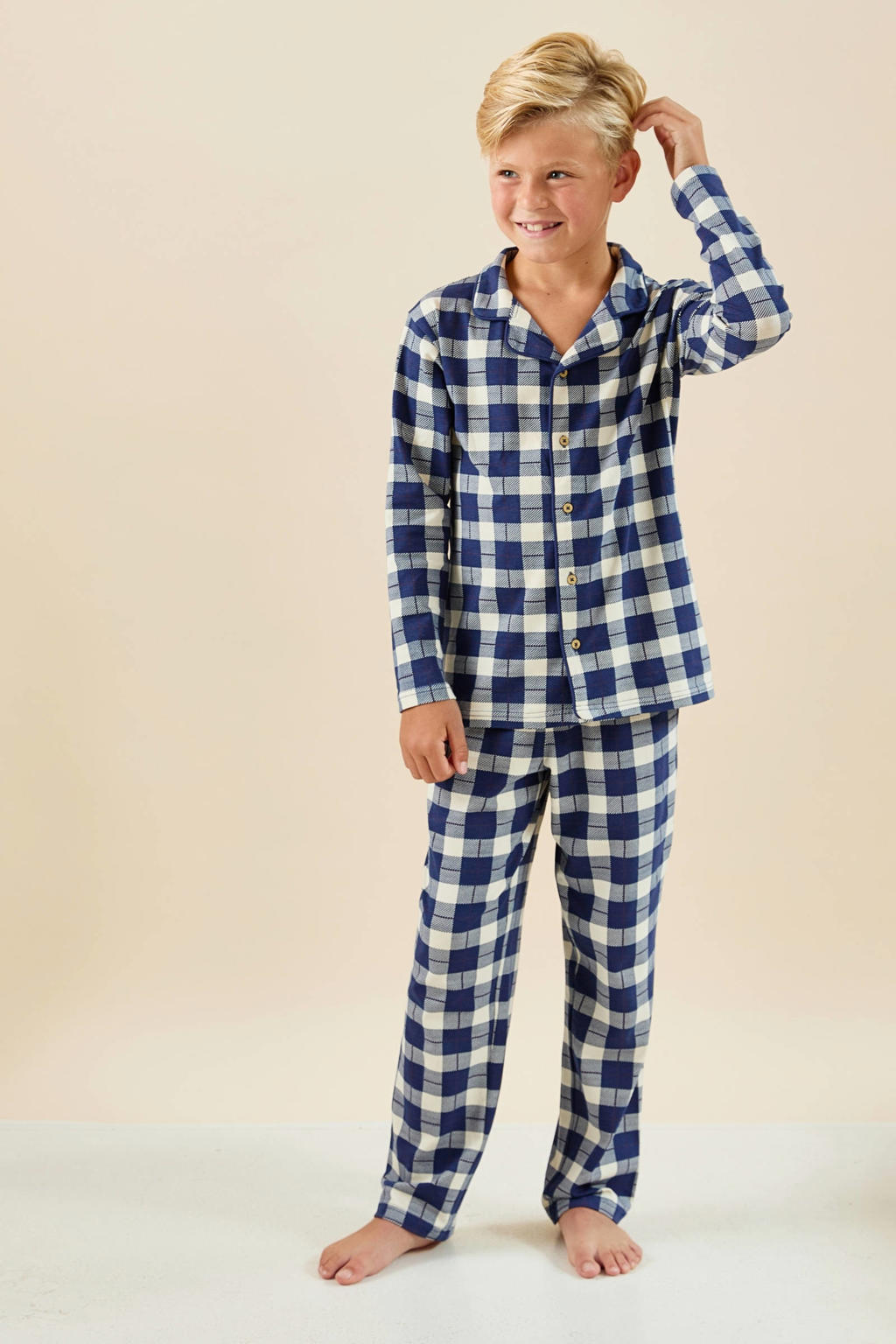 Little Label pyjama met donkerblauw geruite print