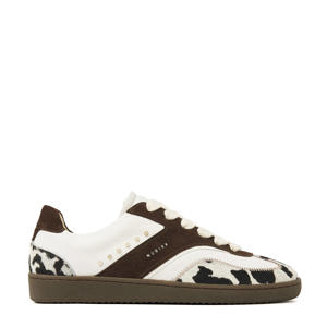 leren sneakers met ponyhair en koeienprint bruin/wit