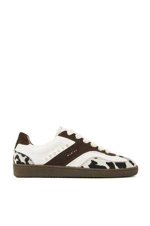 leren sneakers met ponyhair en koeienprint bruin/wit