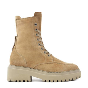 Fae Bobbi Fur gevoerde suède veterboots beige